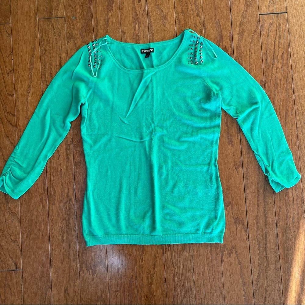 Express Green Sweater with Studded Shoulders Size XS